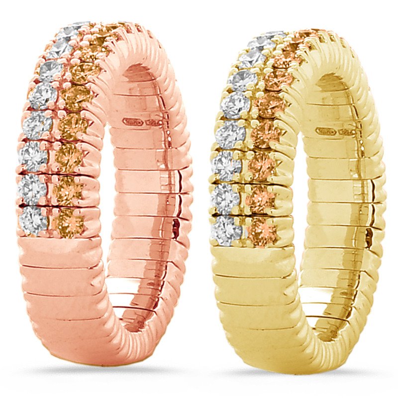 Anello Fedina Espandibile Doppia Fila Brillanti Champagne Metà Giro Oro Rosa Giallo  1N621R 1N621G