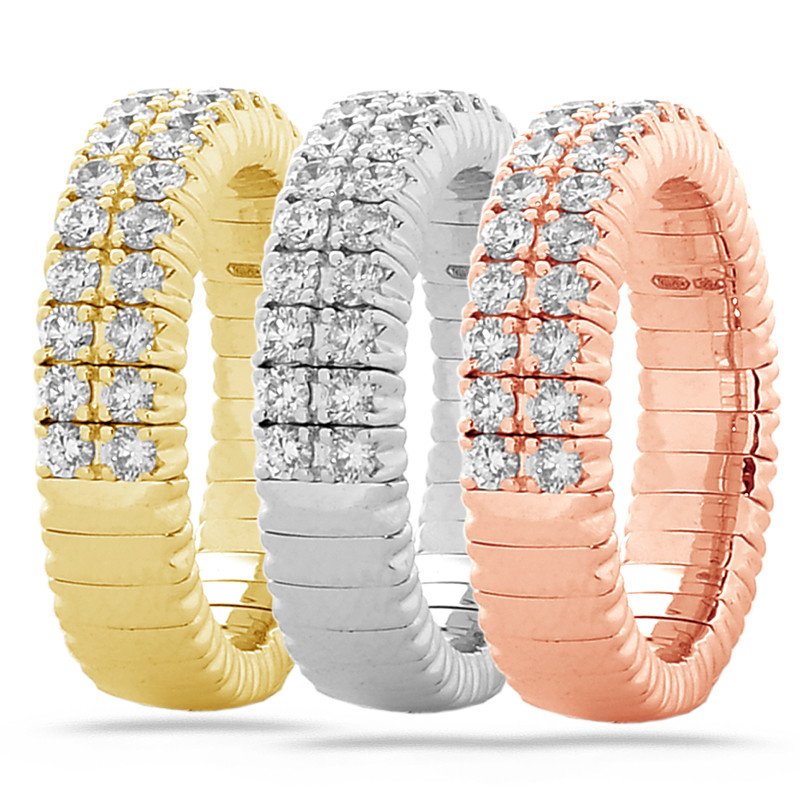 Double Diamond Row Stretch Ring Available in White Pink Yellow Gold 1N706W 1CQ43GW