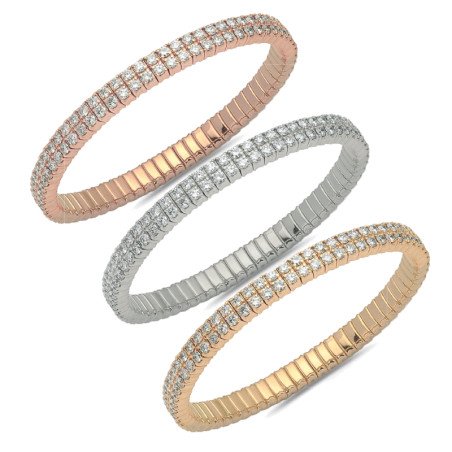 Tennis Expandable Bracelet Double Diamonds Row  5B318W﻿ 5E253W