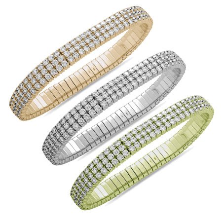 Bracciale Tennis Espandibile Tripla Fila di Brillanti Oro Bianco, giallo o rosa