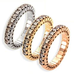 Expandable Ring Champagne Diamond Half Band Yellow, White and Rose Gold