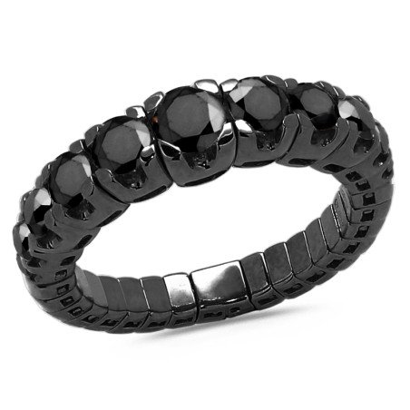 Expandable Black Degradè Diamonds Ring White Gold Black Rhodium Finishing Front view 1N547W