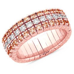 Expandable Two Brown Diamond and One White Diamonds Ring Rows Half Band Pink Gold