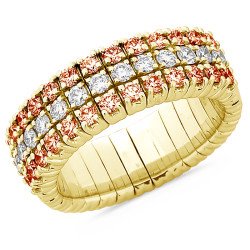 Expandable Two Brown Diamond and One White Diamonds Ring Rows Half Band Yellow Gold 1N780G