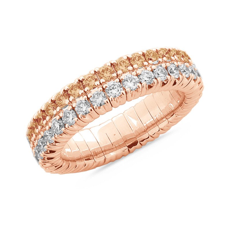 Expandable Rings Two Champagne and White Shining Diamonds Rows  All around in Rose Gold 1N702R