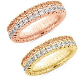 Expandable Rings Three Shining Rows  All around in Rose Gold 1N705R