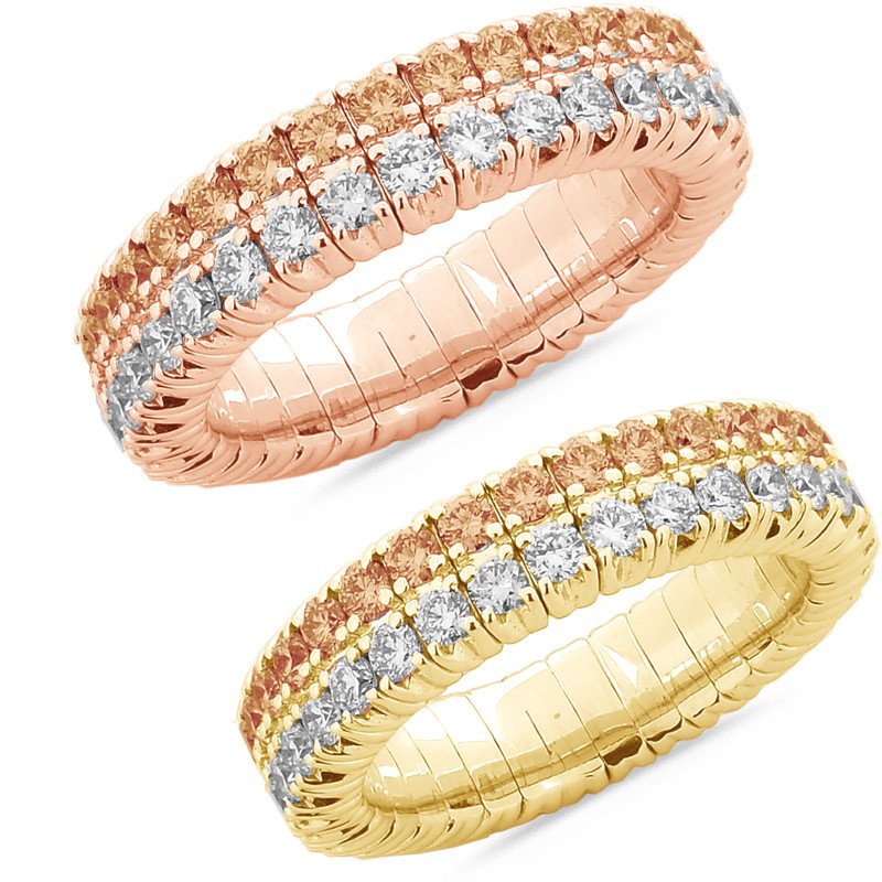 Expandable Rings Three Shining Rows  All around in Rose Gold 1N705R