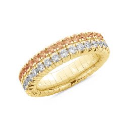 Expandable Rings Two Champagne and White Shining Diamonds Rows  All around in Yellow Gold 1N702R