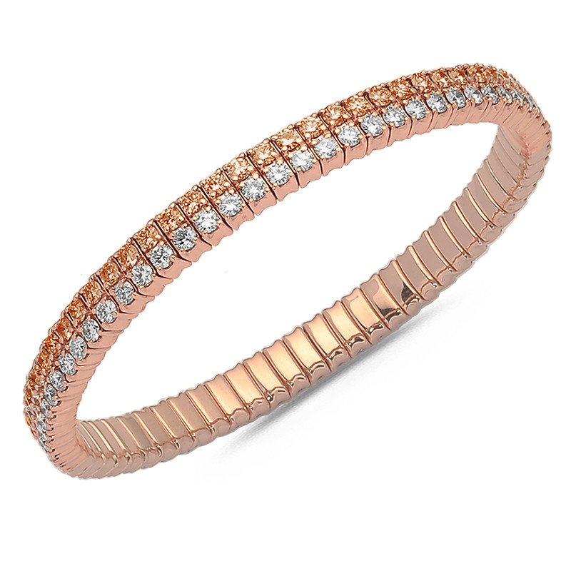 Bracciale Tennis Espandibile Doppia Fila di Brillanti e Brown Oro Rosa 5B322R