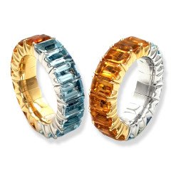 Eternity Ring Expandable Aquamarine and Citrine Emerald Cut White and Yellow Gold