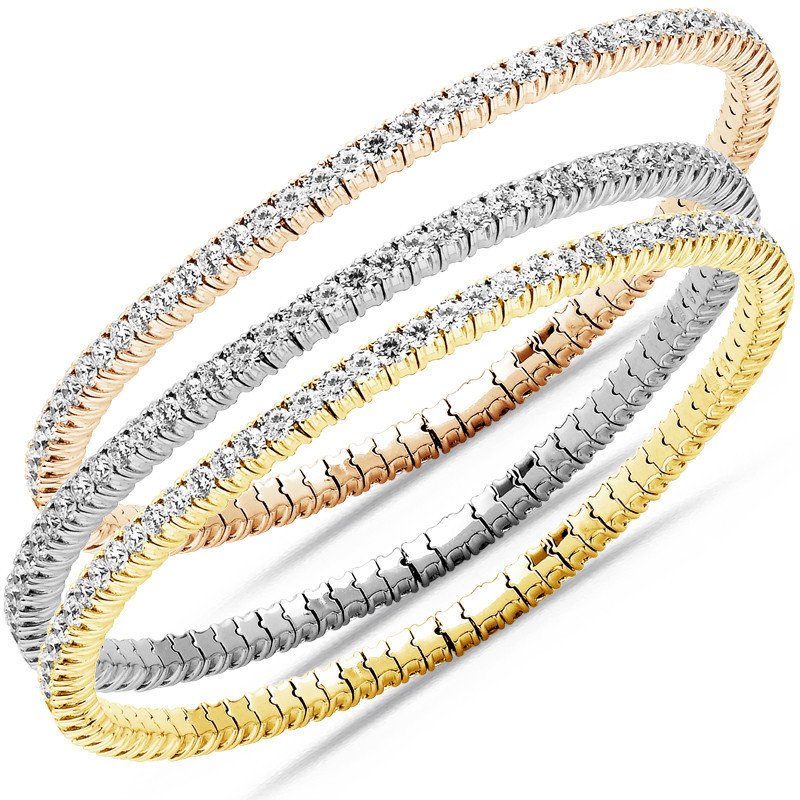 Expandable Tennis Bracelet Four Diamond Carats Three Tone Gold Elegant Prong Setting