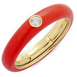 Red Enamel Ring  Yellow Gold and Single Diamond