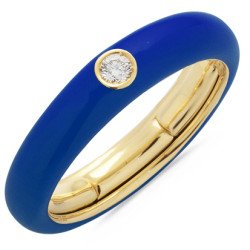 Blue Navy  Enamel Ring  Yellow Gold and Single Diamond