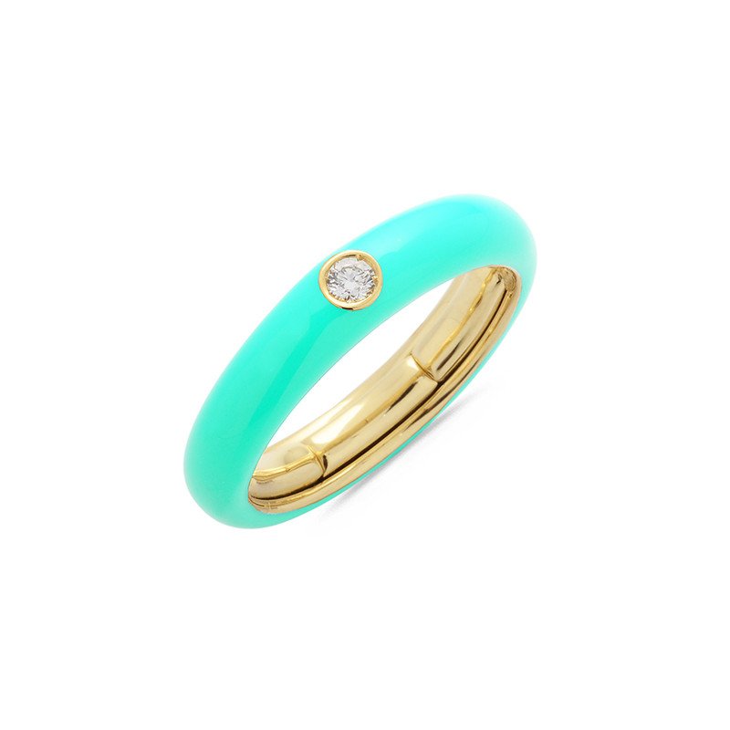 Blue Tiffany Enamel Ring  Yellow Gold and Single Diamond