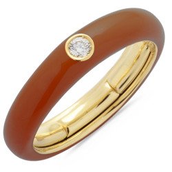 Brown  Enamel Ring  Yellow Gold and Single Diamond