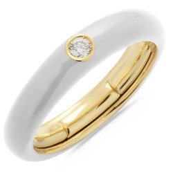 White Enamel Ring  Yellow Gold and Single Diamond