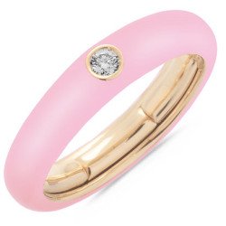 Pink  Enamel Ring  Pink Gold and Single Diamond