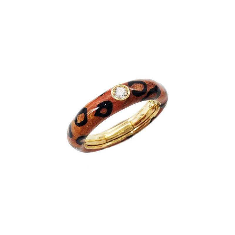 Animalier Enamel Ring  Pink Gold and Single Diamond