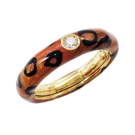 Animalier Enamel Ring  Pink Gold and Single Diamond