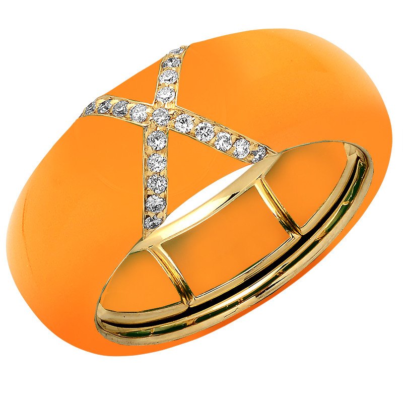 Anello in Smalto Hermes Orange Oro Giallo e Brillanti