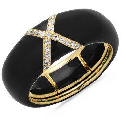 Black  Enamel Ring , Yellow Gold and Diamonds