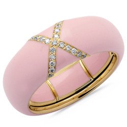 Pink Enamel Ring , Yellow Gold and Diamonds