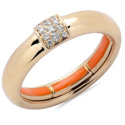 Autosize Wedding Band Rose Gold and Diamonds Hermes Orange Enamel