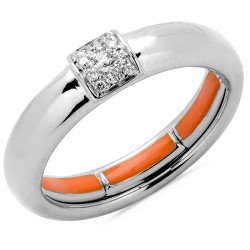 Autosize Wedding Band White Gold and Diamonds Hermes Orange Enamel