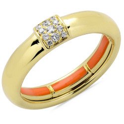 Autosize Wedding Band Yellow Gold and Diamonds Hermes Orange Enamel