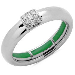 Autosize Wedding Band White Gold and Diamonds Green Enamel