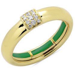 Autosize Wedding Band Yellow Gold and Diamonds Green Enamel