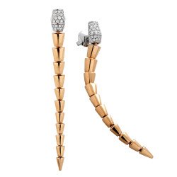 Serpenti Diamond Long Dangling Earrings Rose Gold