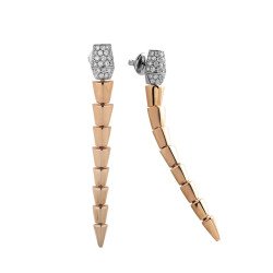 Serpenti Diamond Long Dangling Earrings Rose Gold