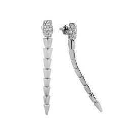 Serpenti Diamond Long Dangling Earrings White Gold