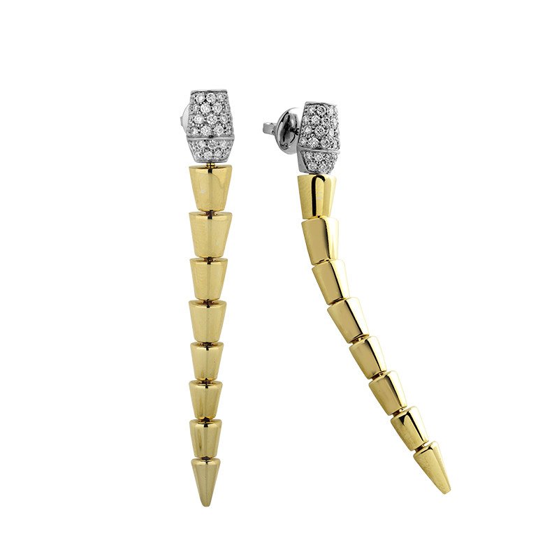 Serpenti Diamond Long Dangling Earrings Yellow Gold