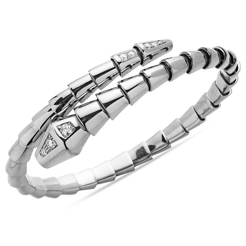 Bracciale Schiava Flessibile Serpenti Oro Bianco con Brillanti  Elegante e sportivo, per ogni occasione