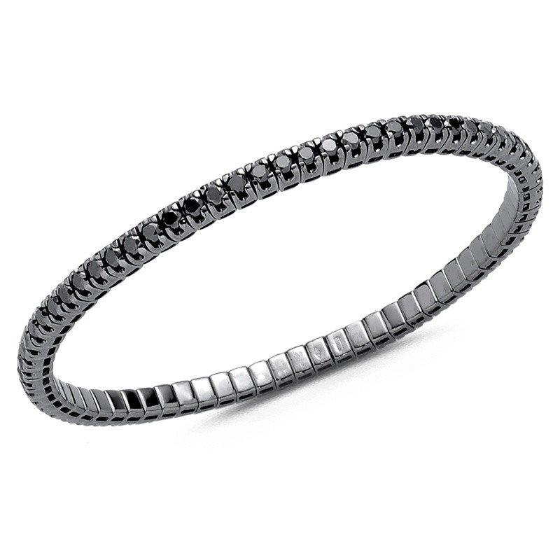 Bracciale Tennis Espandibile Brillanti Neri Quattro Carati  Oro Bianco Brunito 5B355W