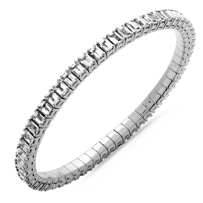 Bracciale Diamanti Taglio Smeraldo Disposti Verticalmente Oro Bianco