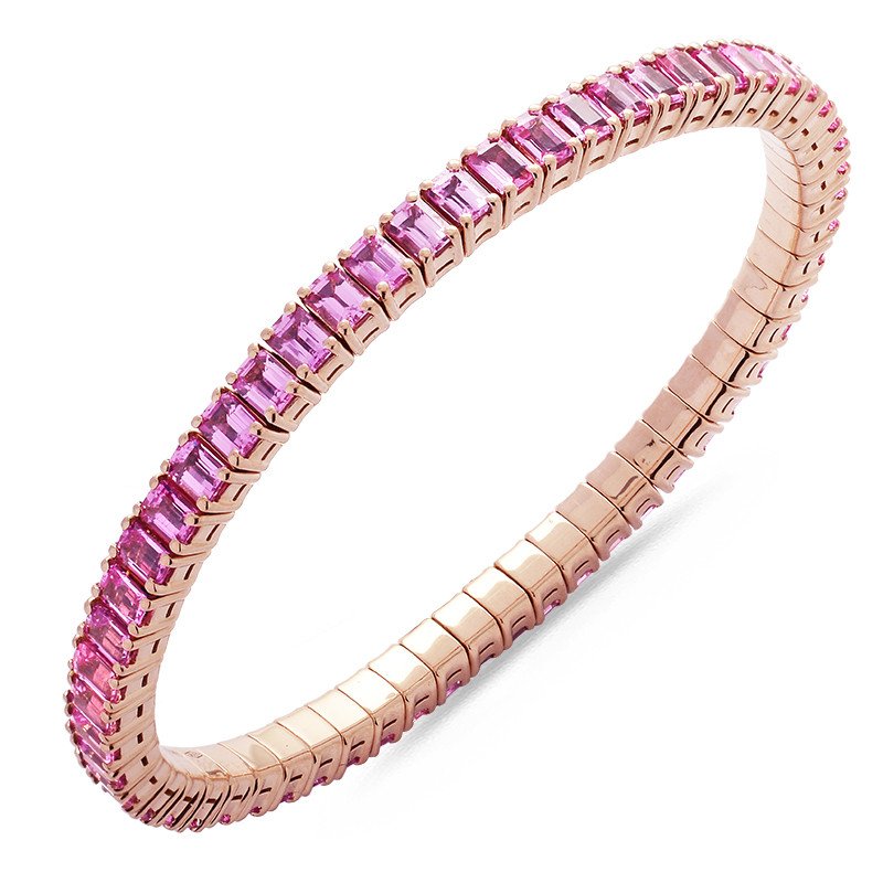 Bracciale Zaffiri RosaTaglio Smeraldo Disposti Verticalmente Oro Rosa