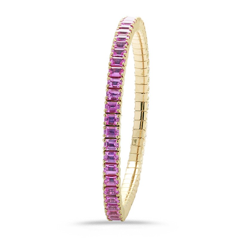 Bracciale Zaffiri RosaTaglio Smeraldo Disposti Verticalmente Oro Giallo