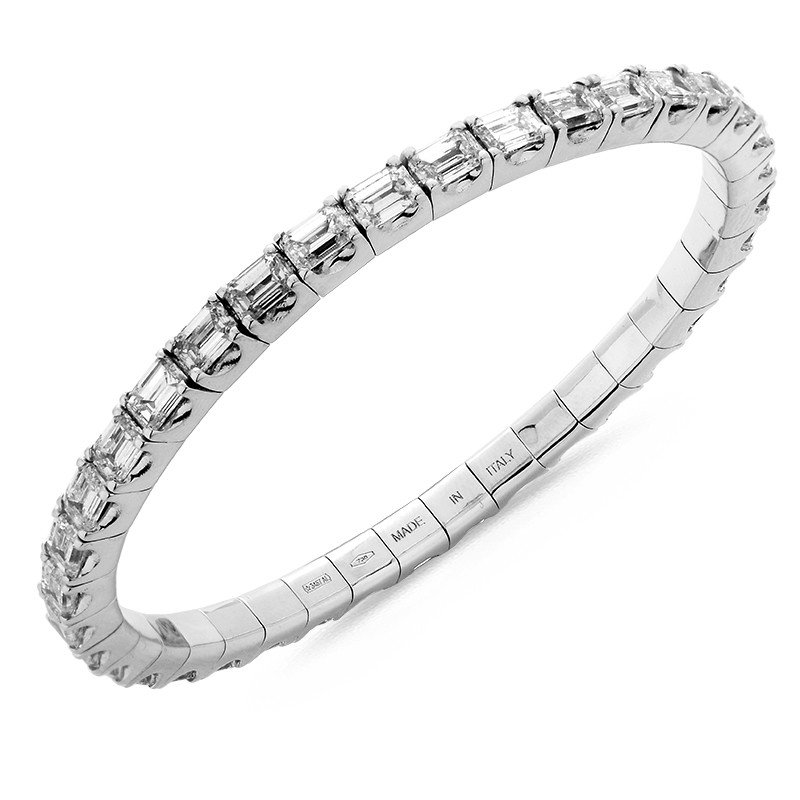 Bracciale Diamanti Taglio Smeraldo mm 5 x 3,50 Disposti Orizzontalmente Oro Bianco