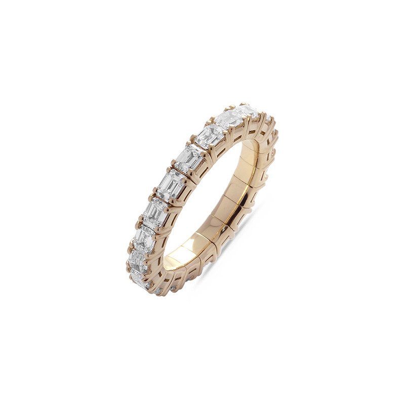 Emerald Cut Diamond East West  Eternity Ring Expandable Band Pink Gold Onesize Jewels