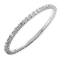 Expandable Emerald Cut Diamonds mm 4 x 3 East-West  Bracelet White Gold
