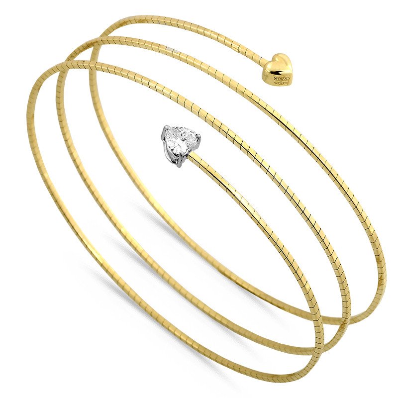 Bracciale Avvolgente Cuore Diamante e Cuore Oro